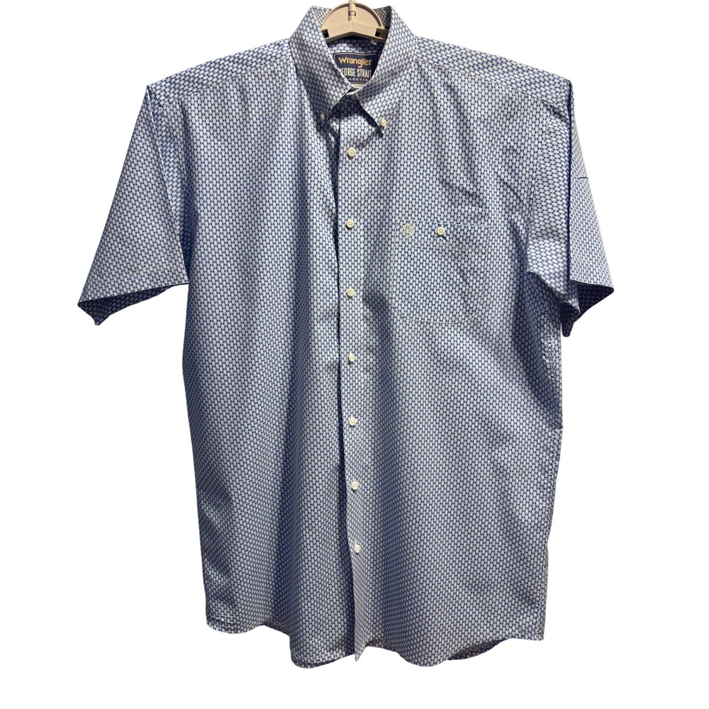 Wrangler George Strait Shirt Mens XLT Blue White Diamond Short Sleeve Excellent